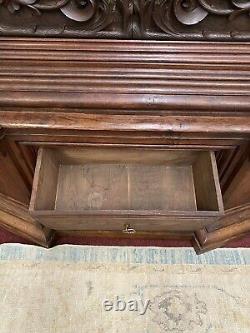 Antique French Black Forest Style Heavily Carved Oak Display Gun Cabinet 96.5