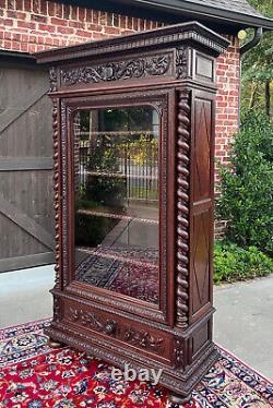 Antique French Bookcase Cabinet Display BARLEY TWIST Oak Renaissance 19th C