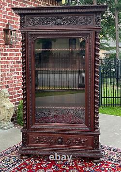 Antique French Bookcase Cabinet Display BARLEY TWIST Oak Renaissance 19th C