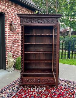 Antique French Bookcase Cabinet Display BARLEY TWIST Oak Renaissance 19th C