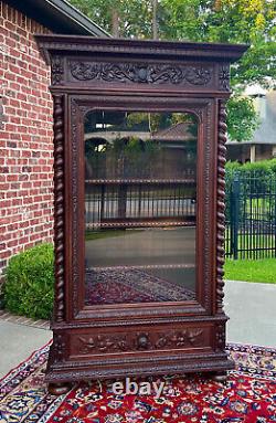 Antique French Bookcase Cabinet Display BARLEY TWIST Oak Renaissance 19th C