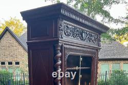 Antique French Bookcase Cabinet Display BARLEY TWIST Oak Renaissance 19th C