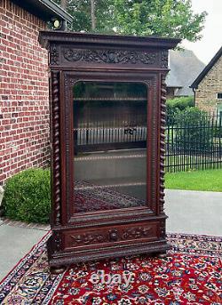 Antique French Bookcase Cabinet Display BARLEY TWIST Oak Renaissance 19th C