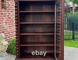 Antique French Bookcase Cabinet Display BARLEY TWIST Oak Renaissance 19th C