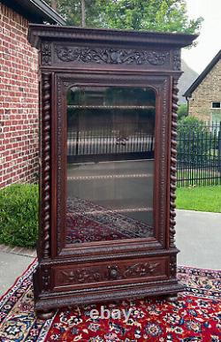 Antique French Bookcase Cabinet Display BARLEY TWIST Oak Renaissance 19th C