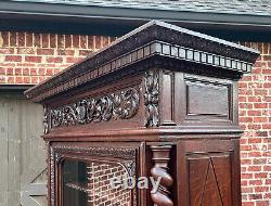 Antique French Bookcase Cabinet Display BARLEY TWIST Oak Renaissance 19th C