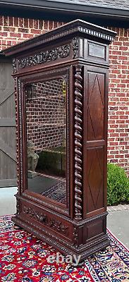 Antique French Bookcase Cabinet Display BARLEY TWIST Oak Renaissance 19th C