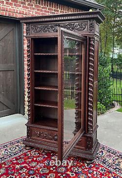 Antique French Bookcase Cabinet Display BARLEY TWIST Oak Renaissance 19th C