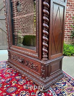 Antique French Bookcase Cabinet Display BARLEY TWIST Oak Renaissance 19th C