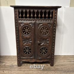 Antique French Breton Salesman's Sample Carved Wood Mini Cabinet Doll Armoire 14