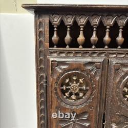 Antique French Breton Salesman's Sample Carved Wood Mini Cabinet Doll Armoire 14