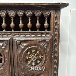 Antique French Breton Salesman's Sample Carved Wood Mini Cabinet Doll Armoire 14