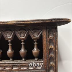 Antique French Breton Salesman's Sample Carved Wood Mini Cabinet Doll Armoire 14