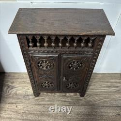 Antique French Breton Salesman's Sample Carved Wood Mini Cabinet Doll Armoire 14