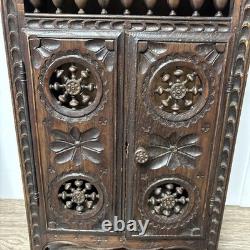 Antique French Breton Salesman's Sample Carved Wood Mini Cabinet Doll Armoire 14