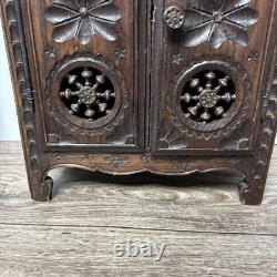Antique French Breton Salesman's Sample Carved Wood Mini Cabinet Doll Armoire 14