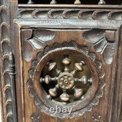 Antique French Breton Salesman's Sample Carved Wood Mini Cabinet Doll Armoire 14
