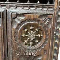Antique French Breton Salesman's Sample Carved Wood Mini Cabinet Doll Armoire 14