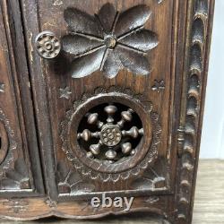 Antique French Breton Salesman's Sample Carved Wood Mini Cabinet Doll Armoire 14