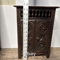 Antique French Breton Salesman's Sample Carved Wood Mini Cabinet Doll Armoire 14