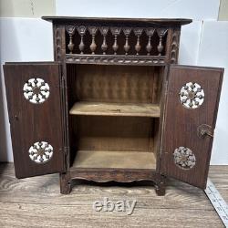 Antique French Breton Salesman's Sample Carved Wood Mini Cabinet Doll Armoire 14