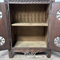 Antique French Breton Salesman's Sample Carved Wood Mini Cabinet Doll Armoire 14