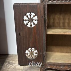 Antique French Breton Salesman's Sample Carved Wood Mini Cabinet Doll Armoire 14