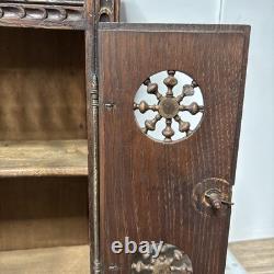 Antique French Breton Salesman's Sample Carved Wood Mini Cabinet Doll Armoire 14