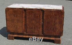 Antique French Burl Wood Marble Top Server Sideboard Art Deco with Modern Appeal