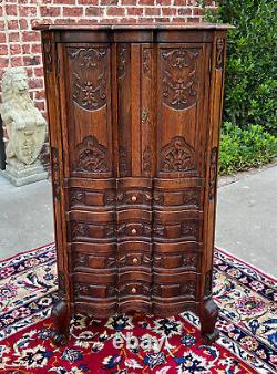 Antique French Cabinet Over Chest 4-Drawers Serpentine Carved Oak c. 1920s