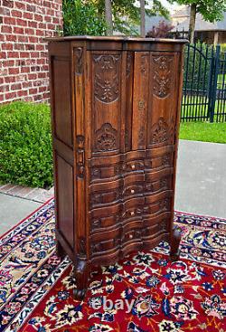 Antique French Cabinet Over Chest 4-Drawers Serpentine Carved Oak c. 1920s