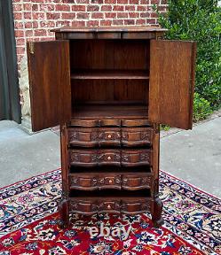 Antique French Cabinet Over Chest 4-Drawers Serpentine Carved Oak c. 1920s