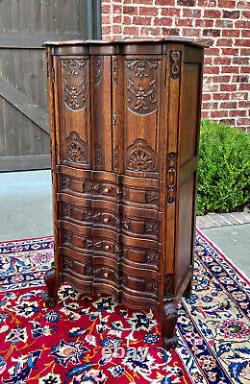 Antique French Cabinet Over Chest 4-Drawers Serpentine Carved Oak c. 1920s