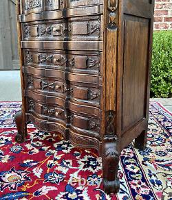 Antique French Cabinet Over Chest 4-Drawers Serpentine Carved Oak c. 1920s