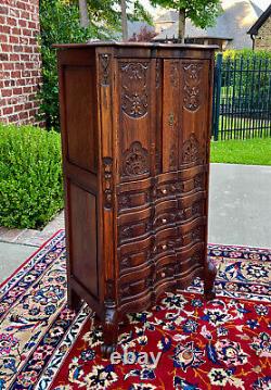 Antique French Cabinet Over Chest 4-Drawers Serpentine Carved Oak c. 1920s