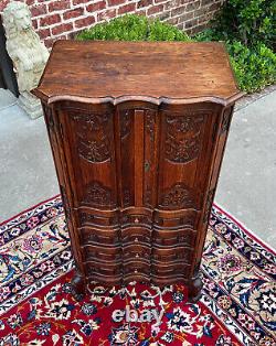 Antique French Cabinet Over Chest 4-Drawers Serpentine Carved Oak c. 1920s