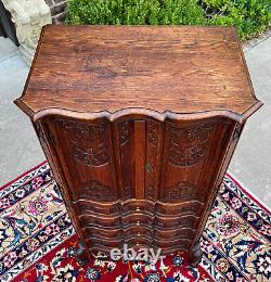 Antique French Cabinet Over Chest 4-Drawers Serpentine Carved Oak c. 1920s