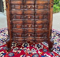 Antique French Cabinet Over Chest 4-Drawers Serpentine Carved Oak c. 1920s