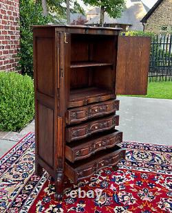 Antique French Cabinet Over Chest 4-Drawers Serpentine Carved Oak c. 1920s