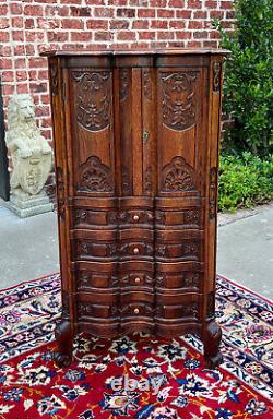 Antique French Cabinet Over Chest 4-Drawers Serpentine Carved Oak c. 1920s