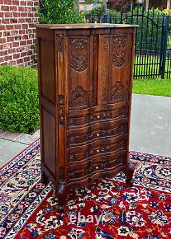 Antique French Cabinet Over Chest 4-Drawers Serpentine Carved Oak c. 1920s