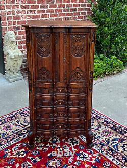 Antique French Cabinet Over Chest 4-Drawers Serpentine Carved Oak c. 1920s