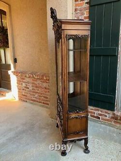Antique French Carved Oak Glass Vitrine Display Cabinet Bookcase Louis XV style