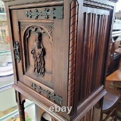 Antique French Carved Oak Gothic Cabinet Display Bookcase Church Furniture