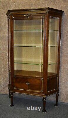 Antique French Carved Walnut One Door Curio Cabinet withGold Highlights