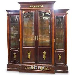 Antique French Empire Mahogany Breakfront Cabinet