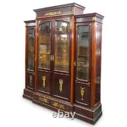 Antique French Empire Mahogany Breakfront Cabinet