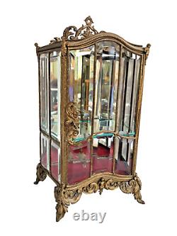 Antique French Figural Table Top Beveled Glass Display Cabinet with One Shelve