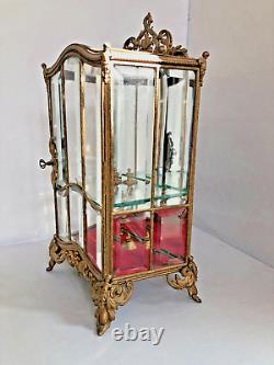 Antique French Figural Table Top Beveled Glass Display Cabinet with One Shelve