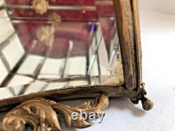 Antique French Figural Table Top Beveled Glass Display Cabinet with One Shelve